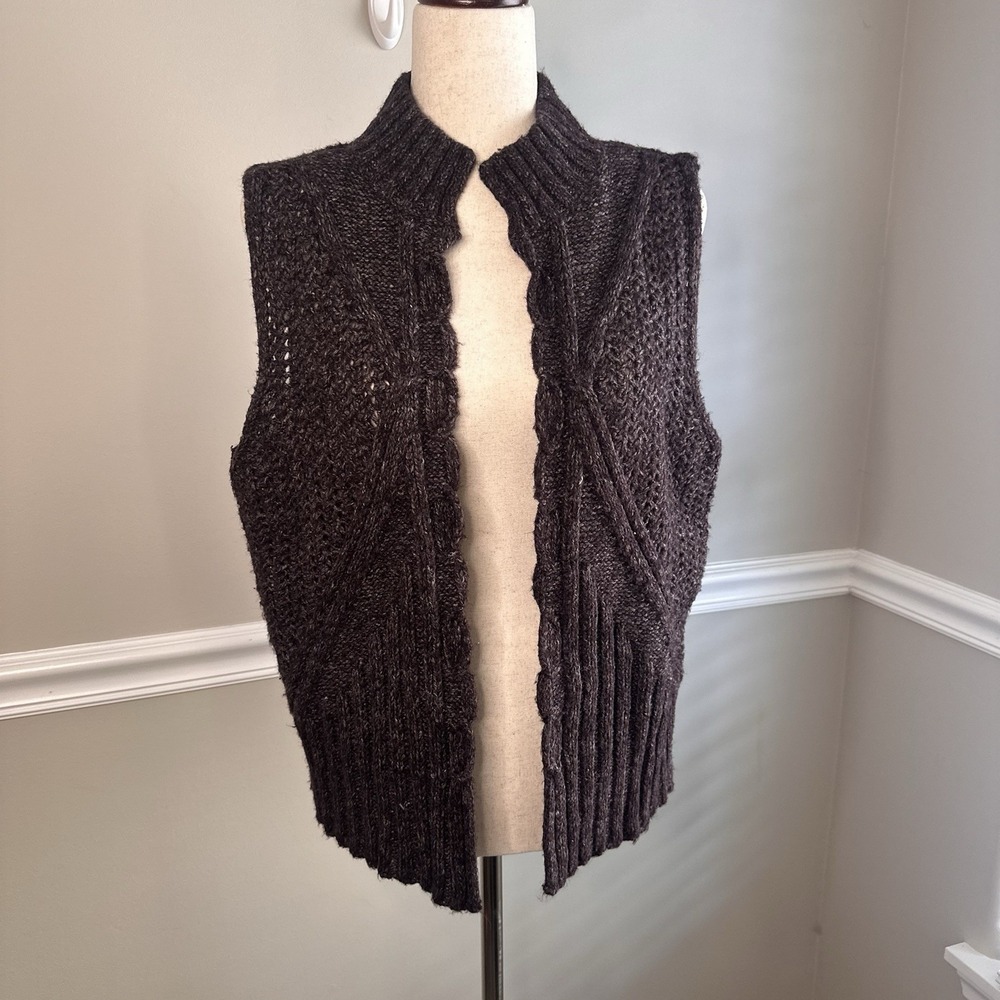 J Jill Sweater Vest Open Ribbed Cable Knit Cardigan M Plum Heritage Preppy NWOT